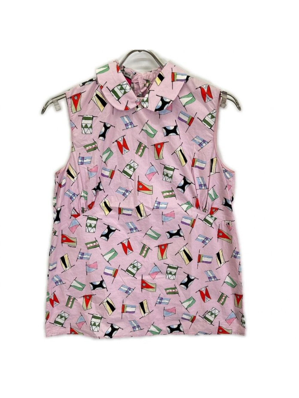 Miu Miu Pink Flag Print Sleeveless Blouse 40